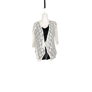 Mod'land Paris Cardigan Lace Bow tie 3/4 sleeve Medium Cream 82065